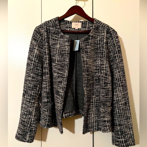 NWT Loft tweed-like peplum blazer - navy/gray/white - Lp - Picture 1 of 3